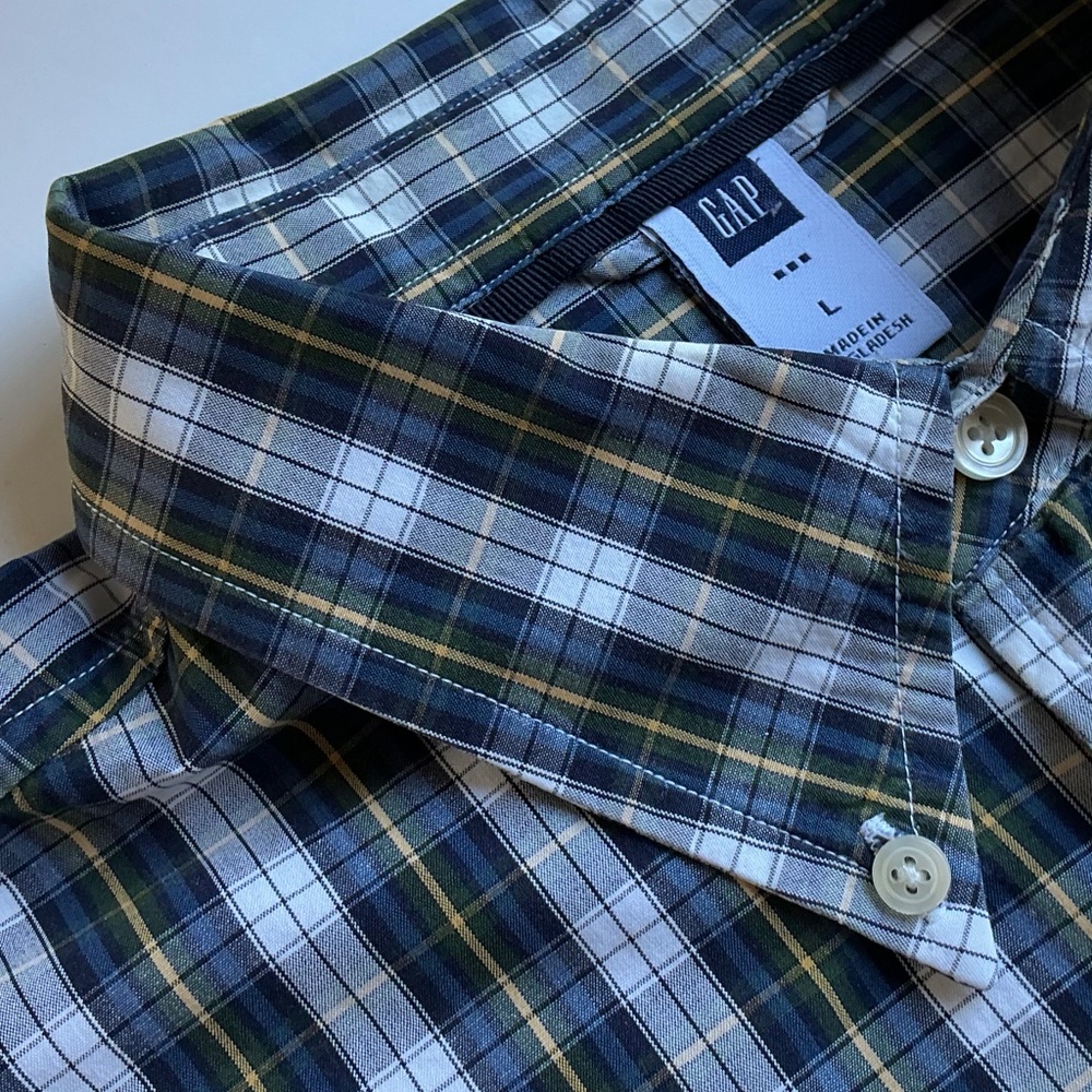 GAP very nice green checkered 100 % cotton button front shirt Sz L - Picture 3 of 11